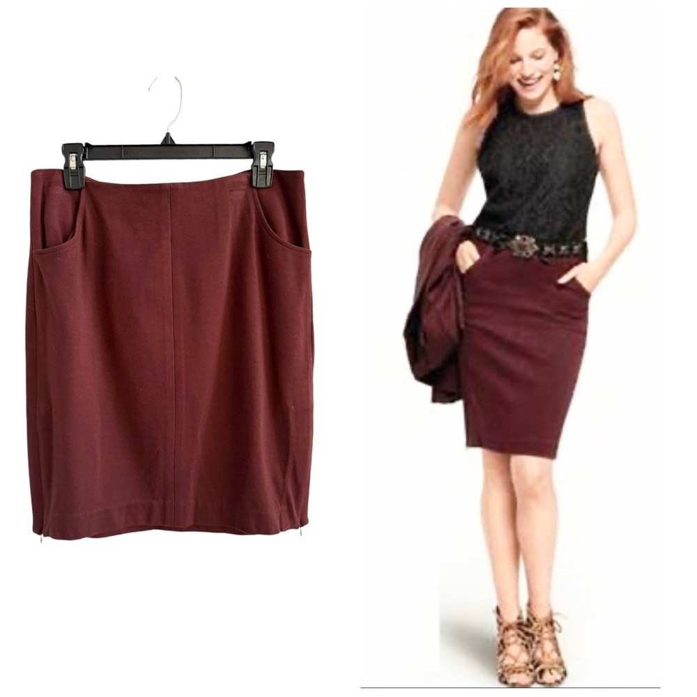 Cabi Boss Pencil Skirt NWT Size 6 Zipper Details Burgundy Brown Career Office